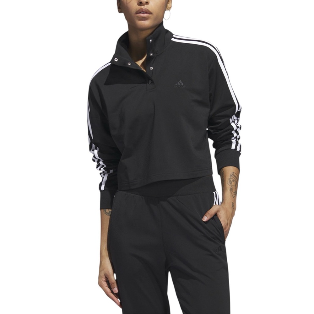 Adidas Black and White Cropped 1/4 Snap Pullover Tricot Jacket NWT Size Large - Picture 2 of 16